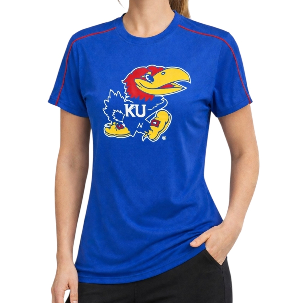 Kansas Jayhawks Royal Blue Shirt Womens Large Short Sleeve Pro Edge Jersey NCAA